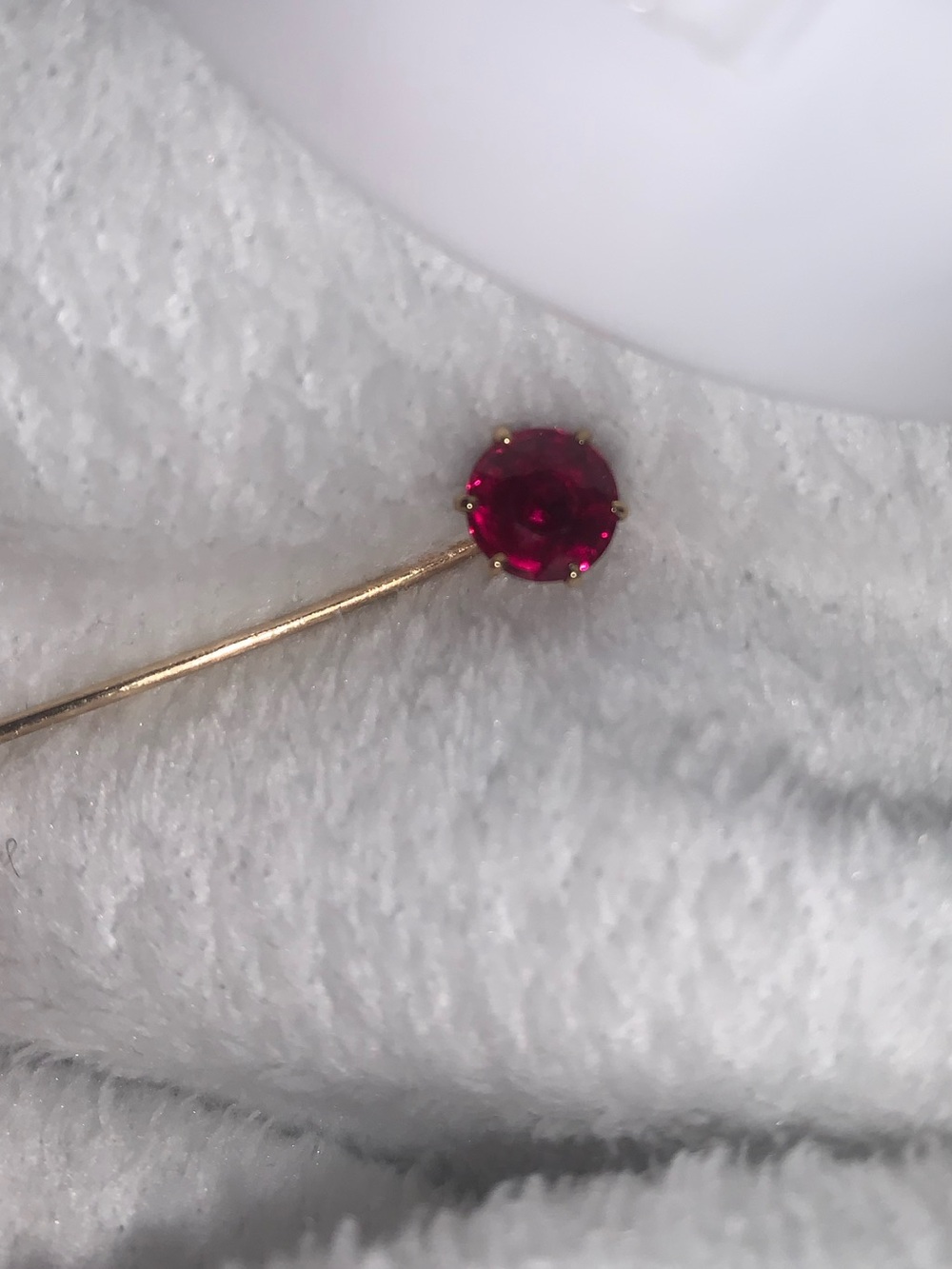 Vintage Mid-Century Victorian Large Red “Ruby” Gemstone on 14k Gold Stick Pin